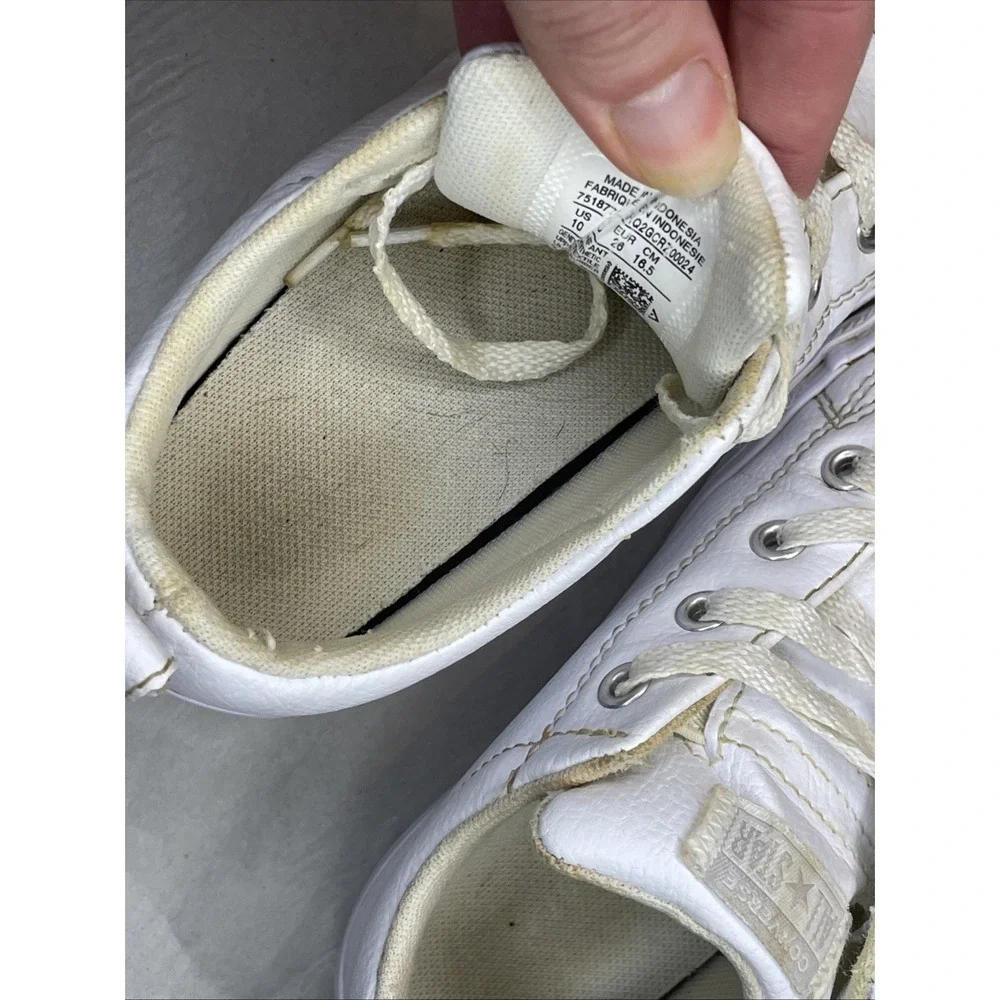 White Leather Low Top Converse Childs Kids‎ 10 Small Summer Beach Clean Girl